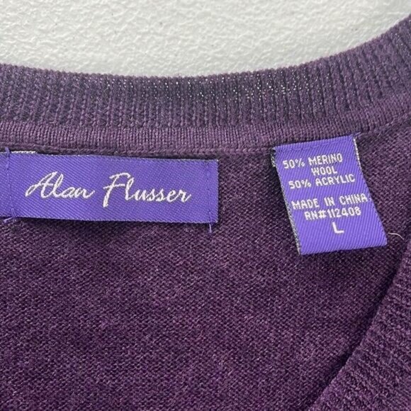 Alan Flusser Purple Argyle Sweater Merino Wool Long Sleeve V-Neck Relaxed L - Picture 8 of 8